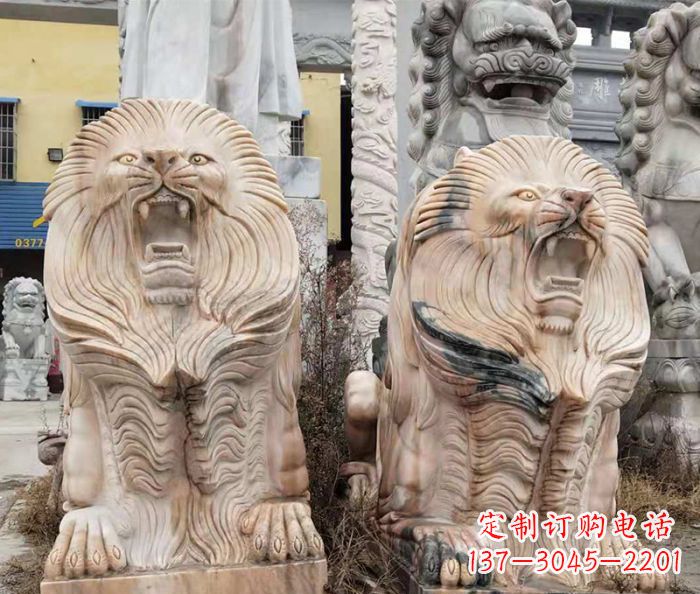 商丘晚霞红石雕欧式石狮子