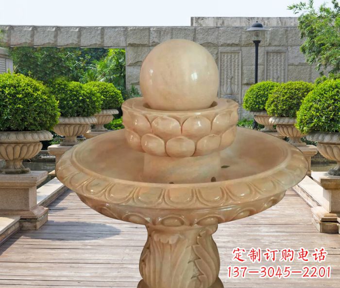 商丘晚霞红双层风水球公园喷泉石雕 (2)