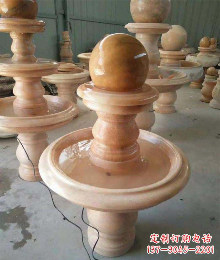 商丘晚霞红双层风水球别墅喷泉石雕