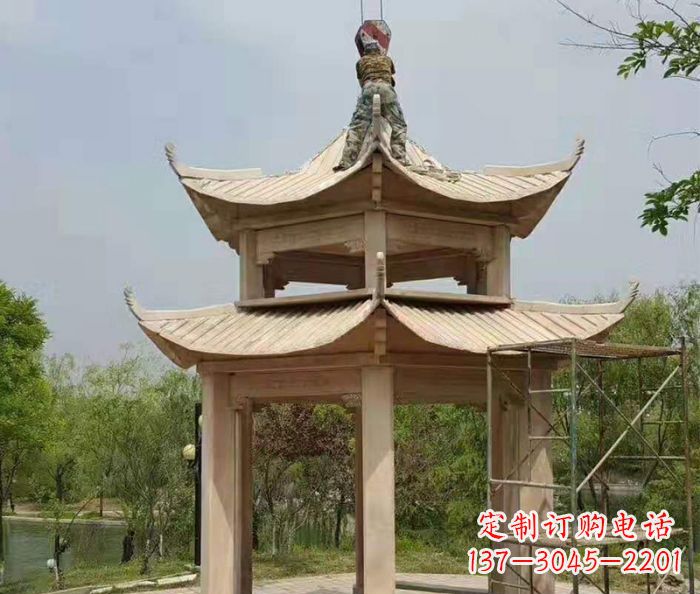 商丘晚霞红双层凉亭石雕 (2)