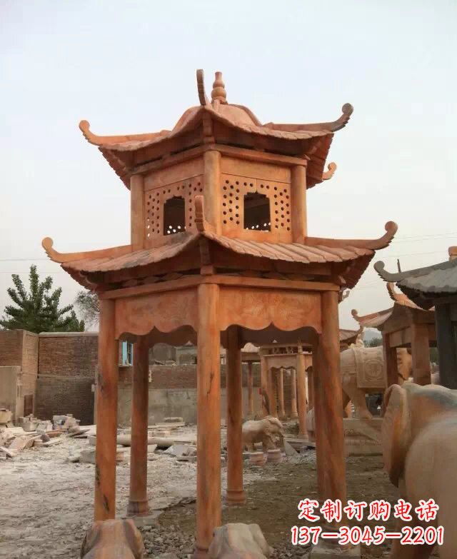 商丘晚霞红双层凉亭石雕