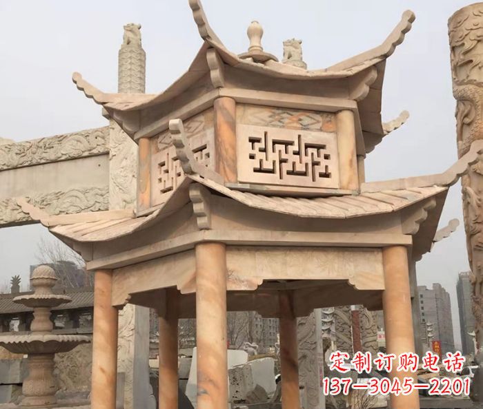 商丘晚霞红双层石雕凉亭