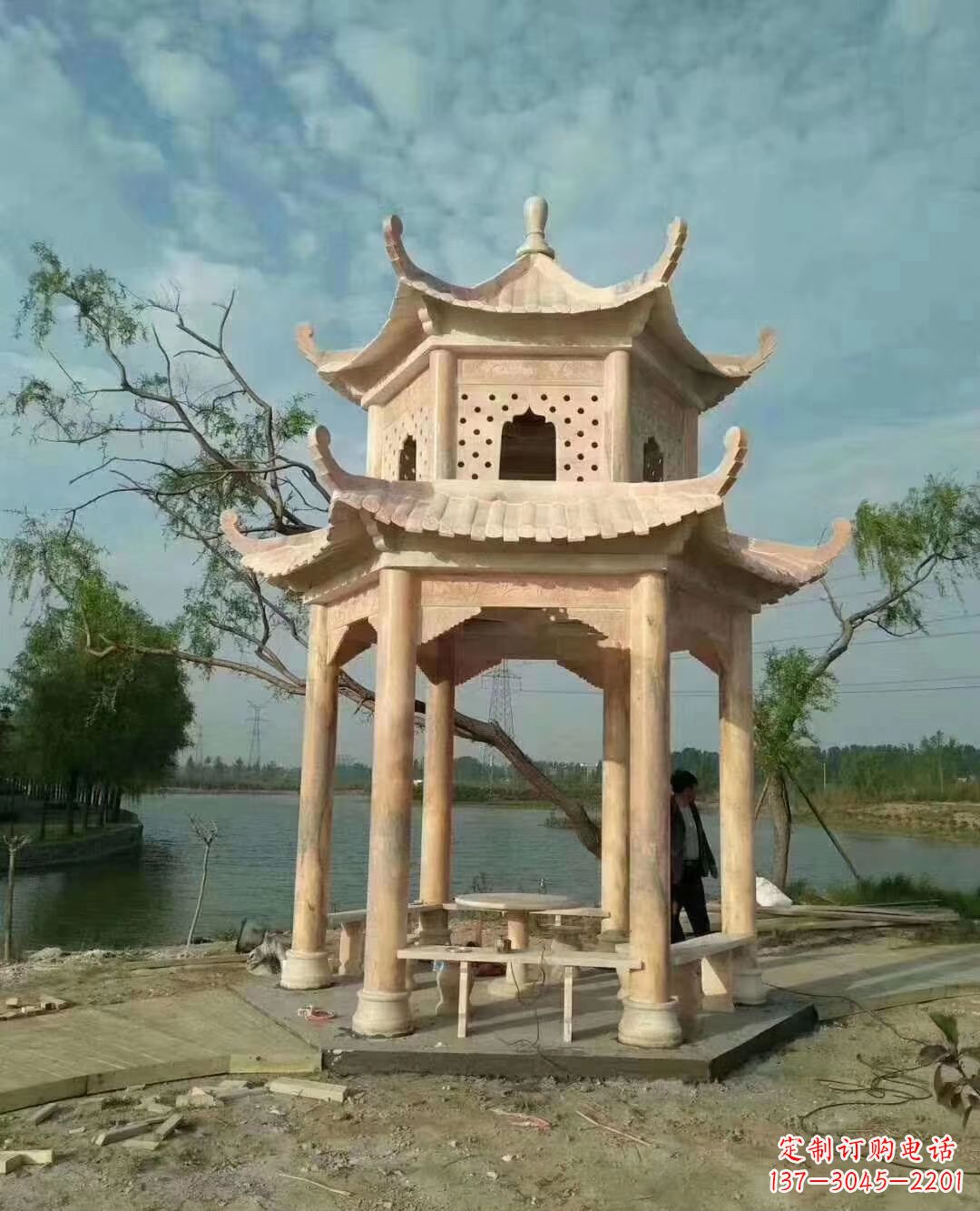 商丘晚霞红双层石凉亭 (2)