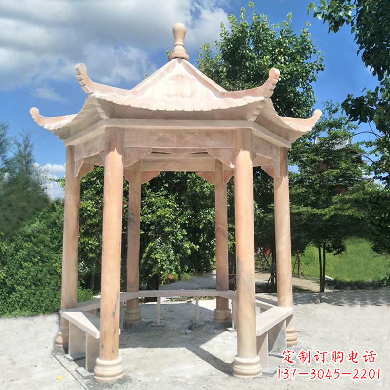 商丘晚霞红庭院石凉亭