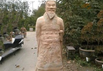 商丘中领雕塑：以秦始皇晚霞红石雕像闻名
