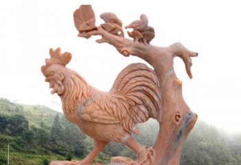 商丘中领雕塑：酉鸡晚霞红石动物雕塑