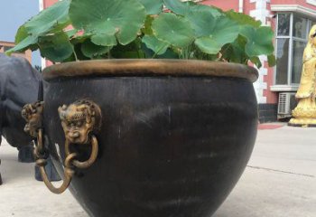 商丘铜雕圆形荷花水缸雕塑 (3)
