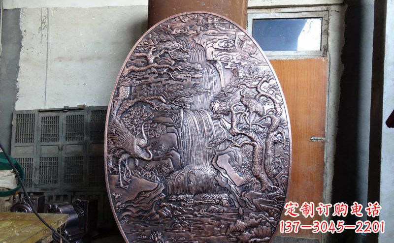 商丘仙鹤松林瀑布古代园林景观铜浮雕
