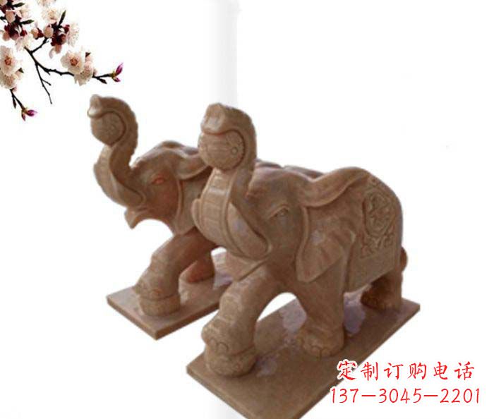 商丘象鼻朝天的大象晚霞红招财石雕