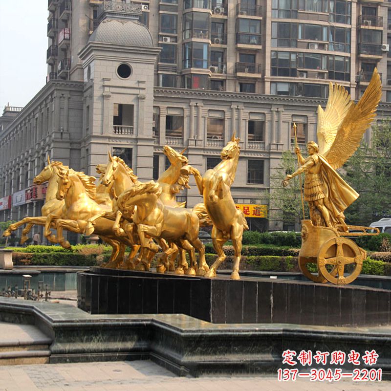 商丘小区大门阿波罗战车鎏金景观铜雕
