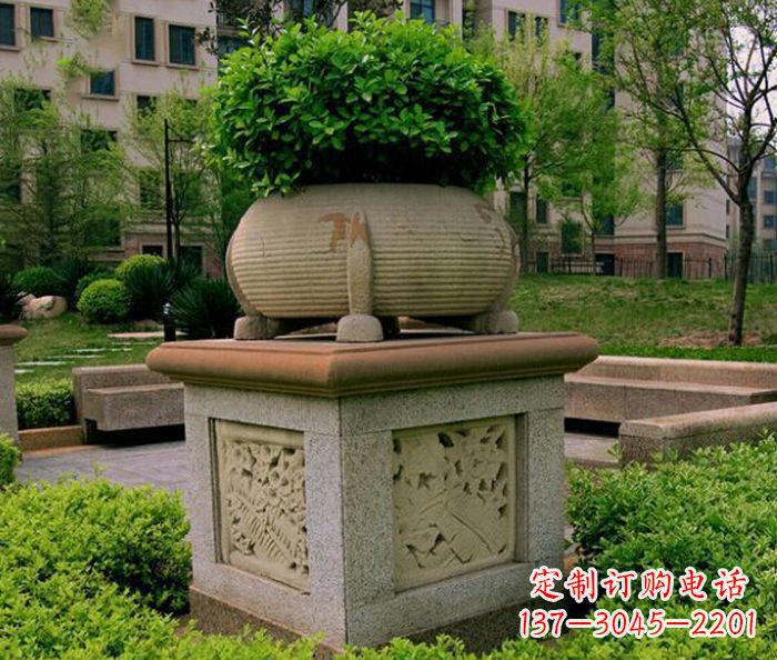 商丘小区景观大理石花盆石雕 (3)