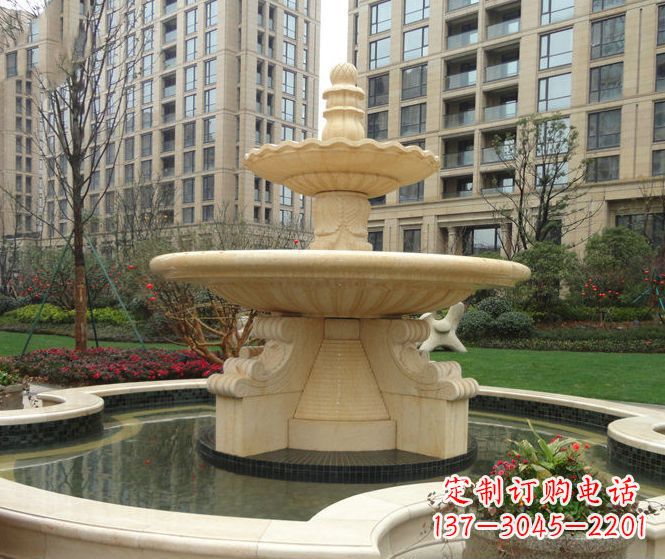 商丘小区景观晚霞红多层喷泉石雕 (3)