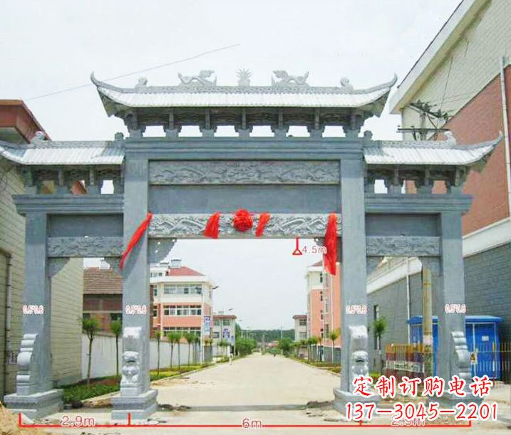 商丘小区三门牌坊石雕