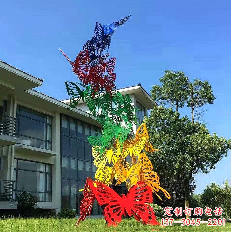 商丘小区园林不锈钢彩色蝴蝶景观雕塑