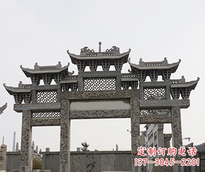 商丘园林仿古三门牌坊石雕 (4)