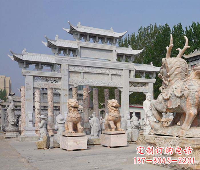 商丘园林仿古三门牌坊石雕