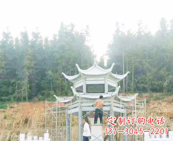 商丘园林仿古双层石凉亭景观石雕 (2)