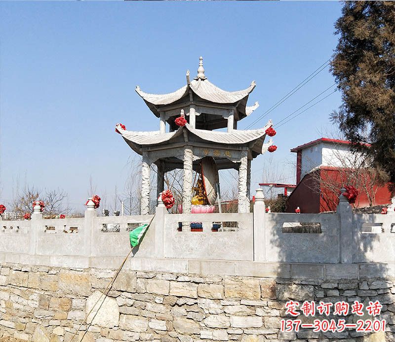 商丘园林仿古双层石凉亭景观石雕 (3)