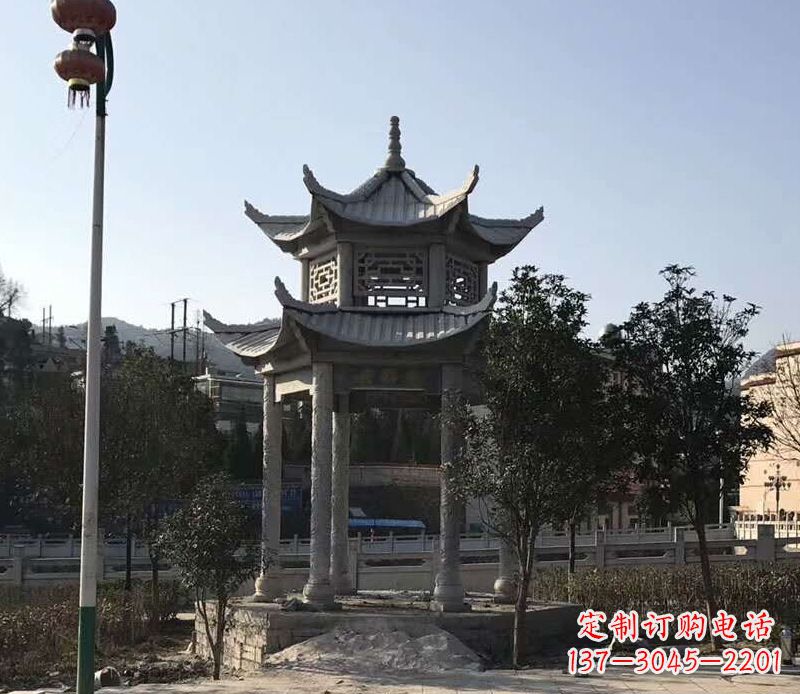 商丘园林仿古双层石凉亭景观石雕 (4)