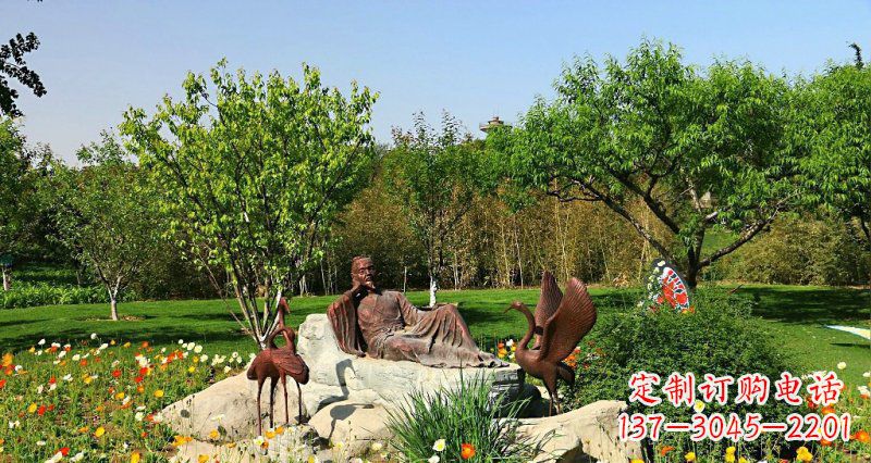 商丘园林古代人物仙鹤景观铜雕
