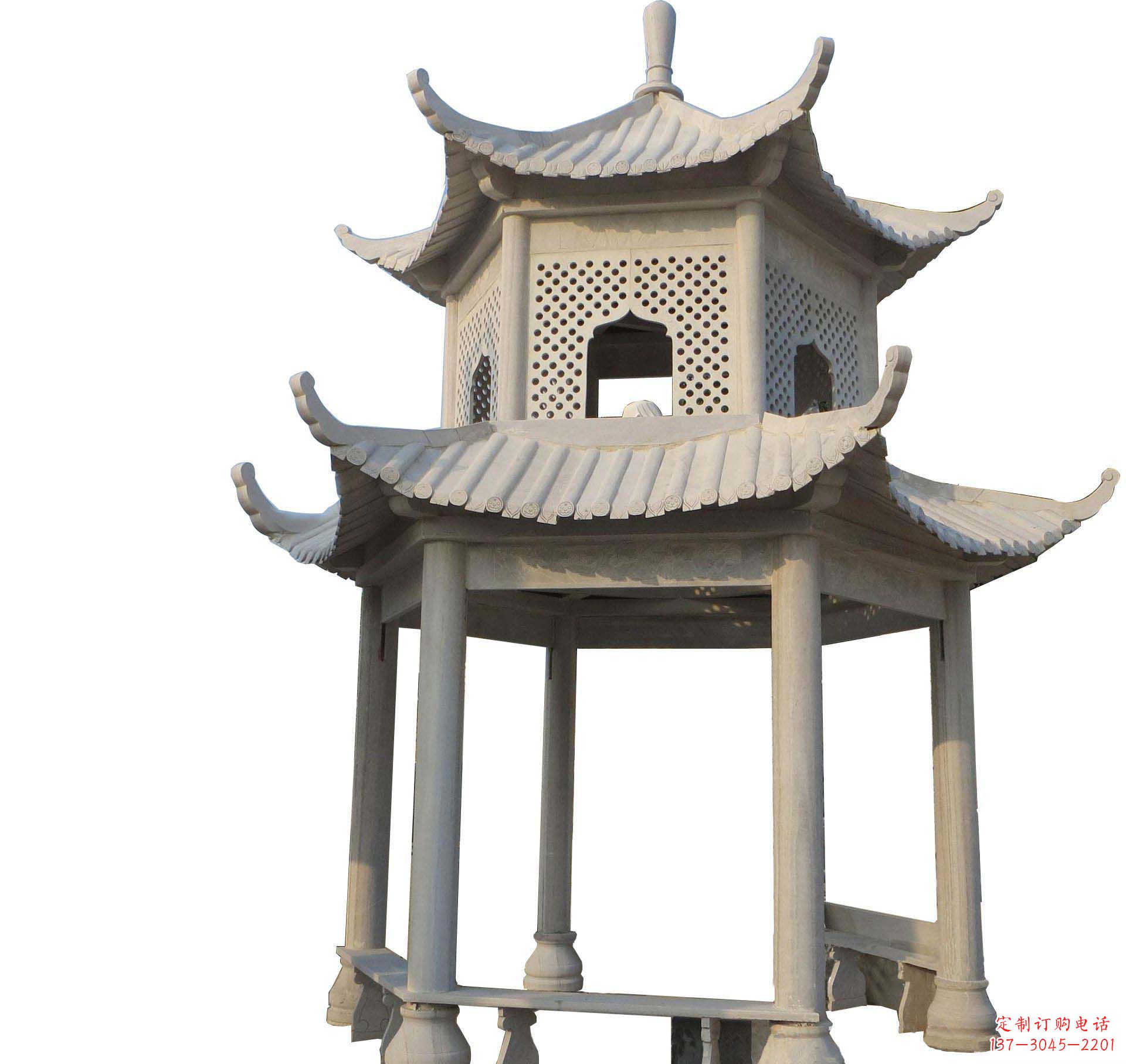商丘园林景观大理石六角石雕双层凉亭