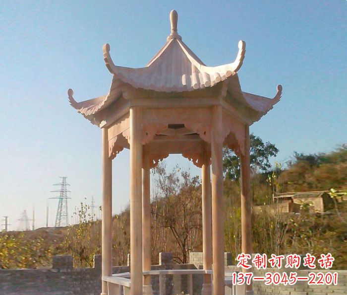 商丘园林景观晚霞红单层石雕凉亭