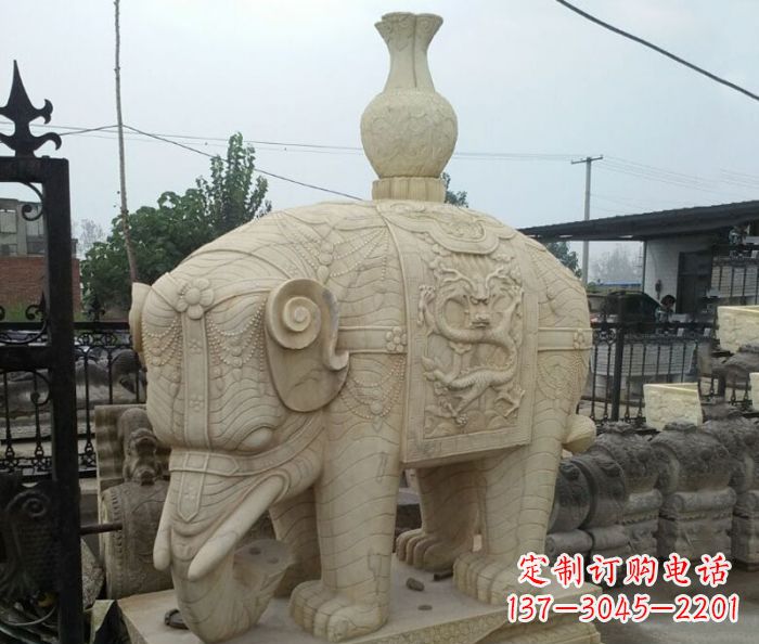 商丘园林景观驮瓶大象石雕