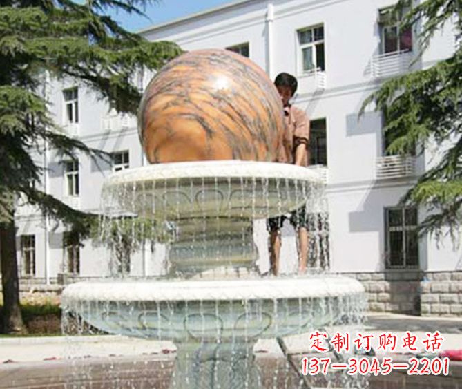 商丘园林景观晚霞红风水球喷泉石雕 (2)