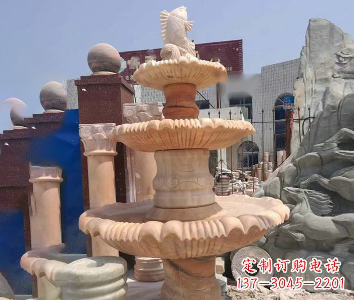 商丘园林景观晚霞红鲤鱼喷泉石雕