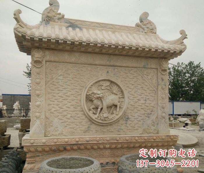商丘园林景观晚霞红石雕影壁