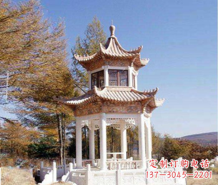 商丘园林景观晚霞红双层石雕凉亭 (3)