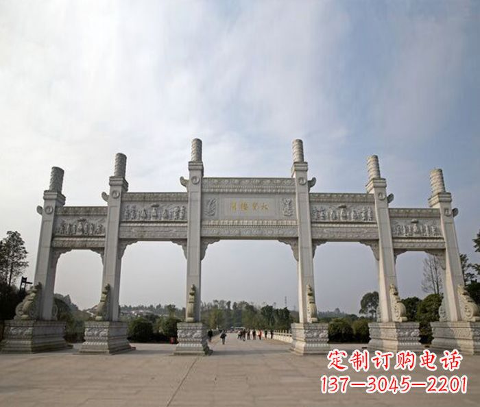 商丘园林景观五门石雕牌坊
