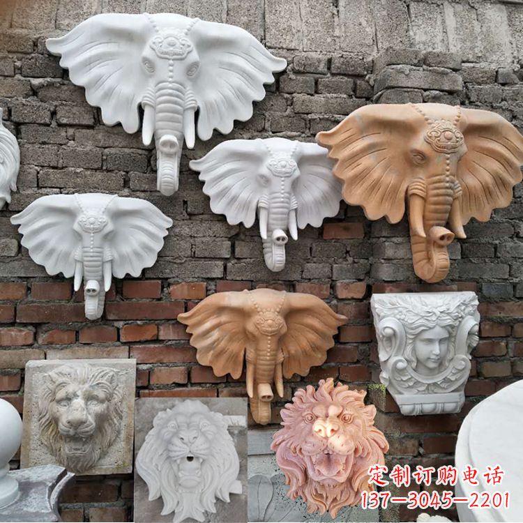 商丘园林喷水壁挂大象头部雕塑
