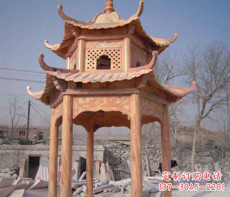 商丘园林晚霞红石凉亭景观石雕