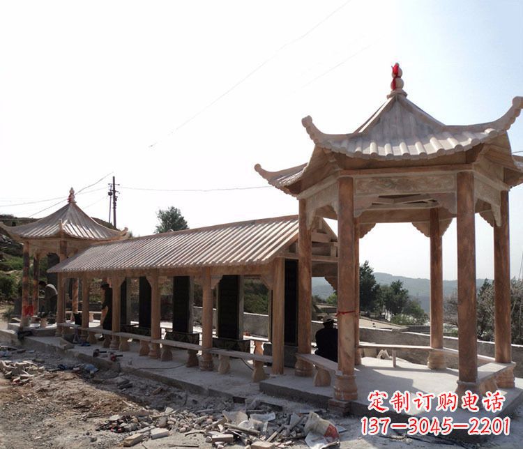 商丘园林晚霞红长廊凉亭景观石雕