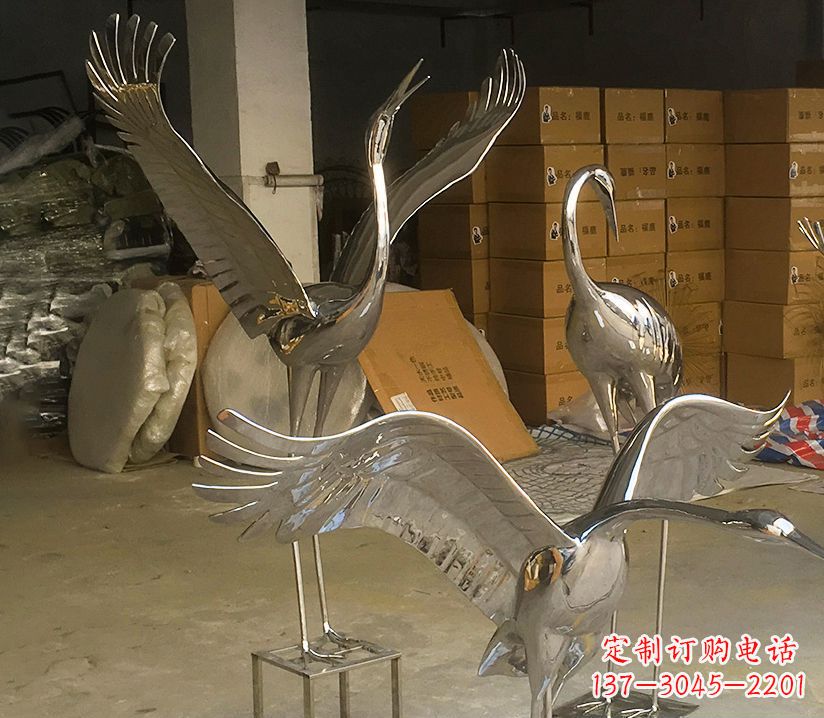 商丘园林云中仙鹤不锈钢雕塑