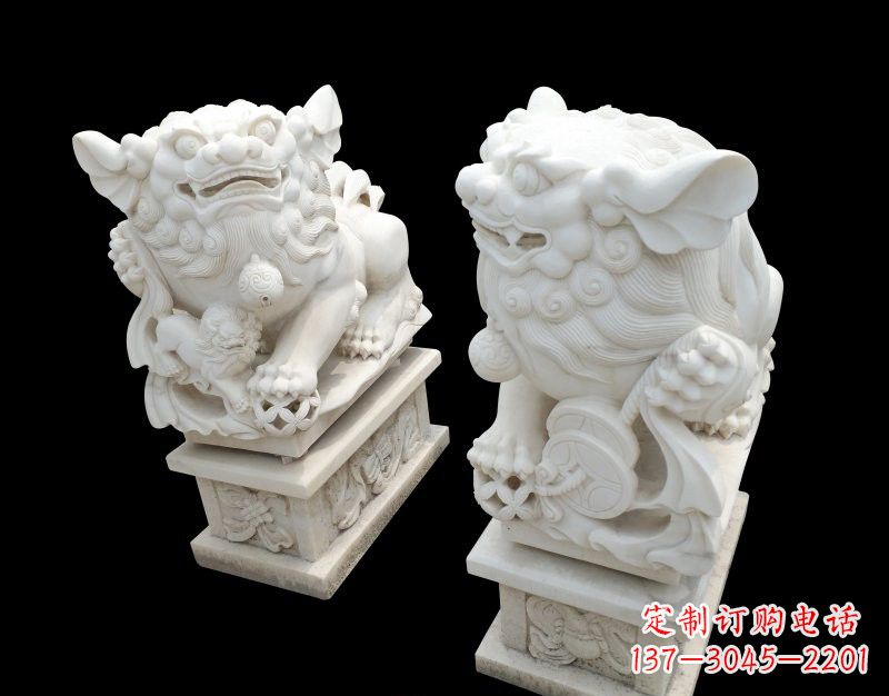 商丘招财献钱狮子石雕