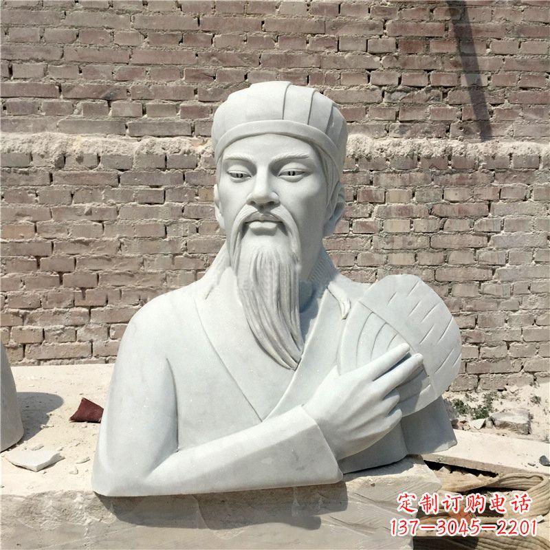 商丘诸葛亮汉白玉石雕胸像-三国著名人物雕塑