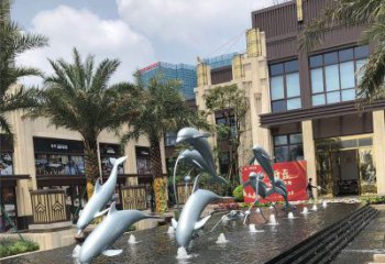 商丘小区广场水景海豚雕塑