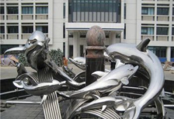 商丘校园不锈钢海豚海浪雕塑