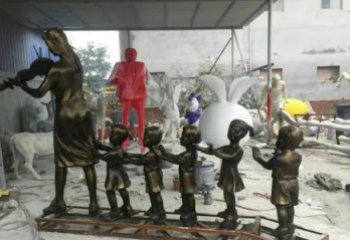 商丘校园老师和儿童铜雕