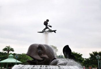 商丘鱼和小孩水景喷泉