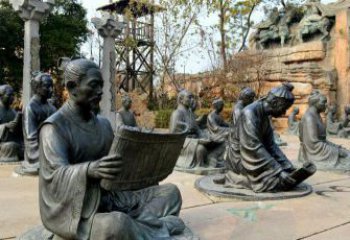 商丘园林看竹简书的古代人物景观铜雕