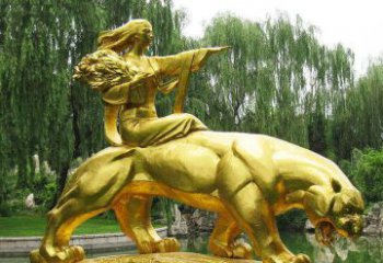 商丘园林骑老虎的美女人物鎏金景观铜雕