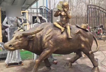 商丘吹笛子的牧童牛公园景观铜雕